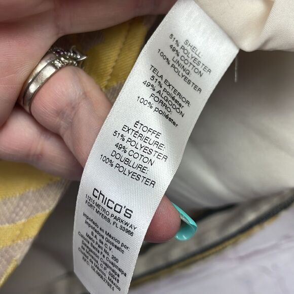 Chico's Aztec Print Jacquard Moto Style Jacket. Yellow.  Chico's size 1 (Med/8) - Picture 5 of 7